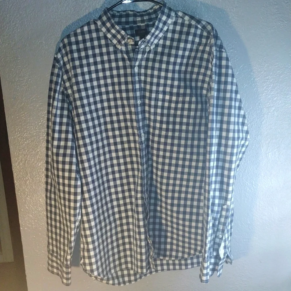 J Crew Light Weight 100% Cotton Blue and White Plaid Button Down Shirt XL